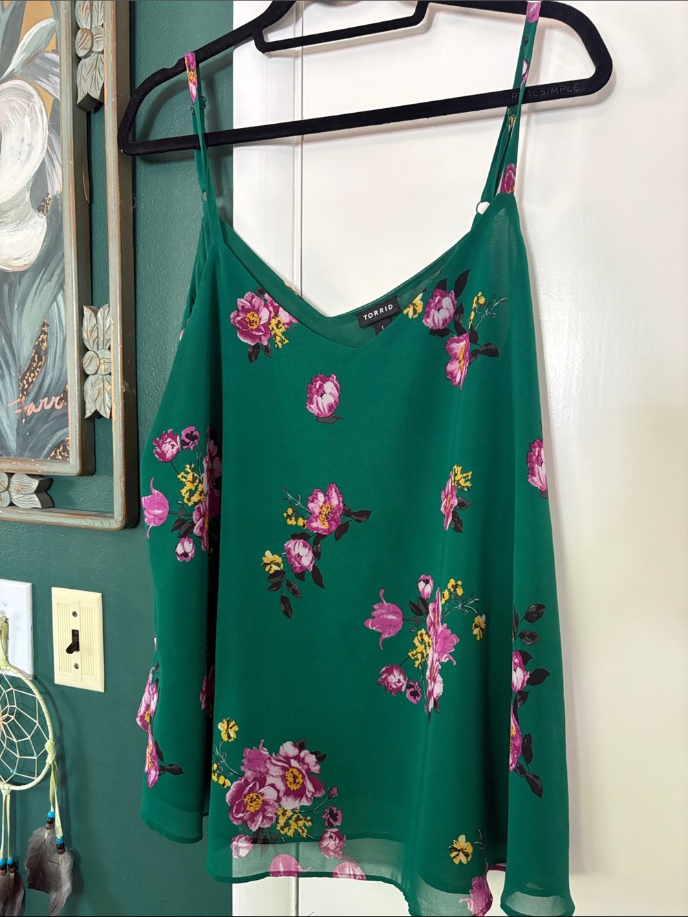 Torrid Green Floral Spaghetti Strap Cami Top